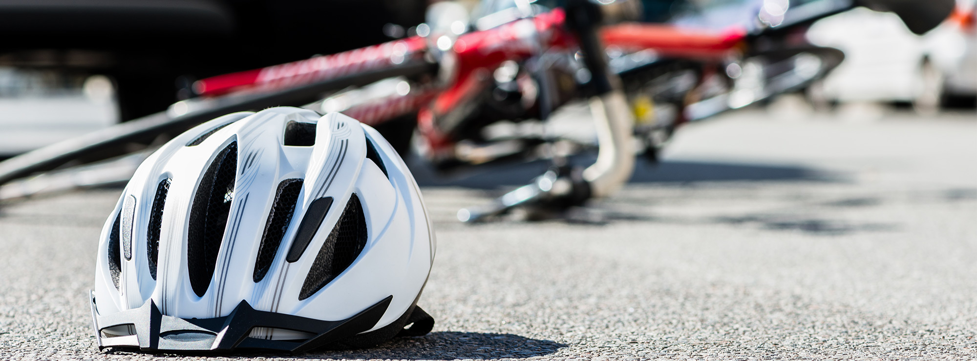 Helmet on the ground after bicycle accident